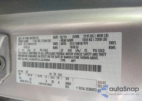 2015 Lincoln Mkc z USA, uszkodzony, nr VIN 5LMCJ1A91FUJ23684